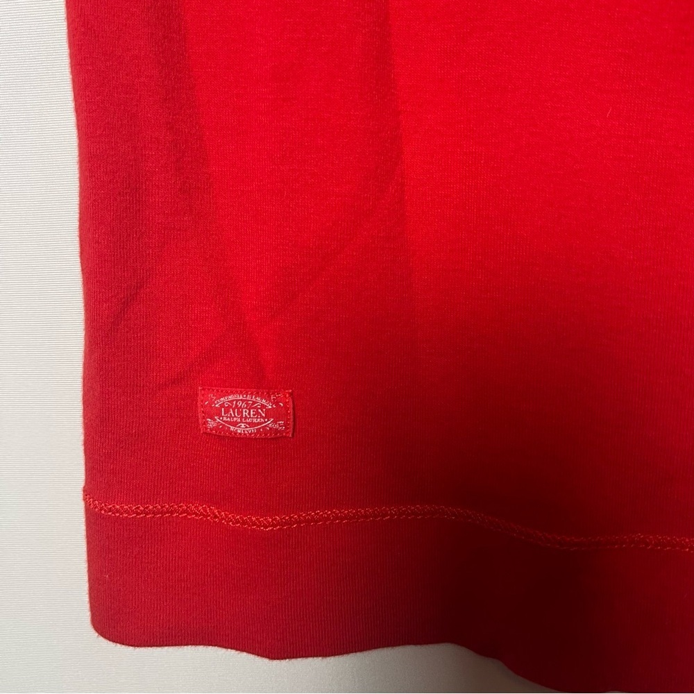 Lauren Ralph Lauren 90s Y2K Chambray Trim Zip Shoulder Short Sleeve Top Red Med - Picture 5 of 7